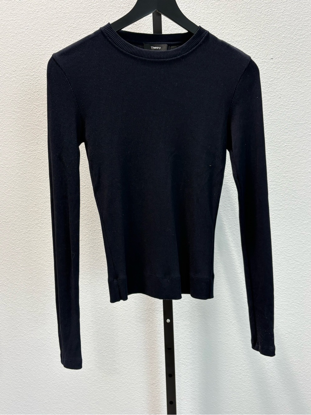 Theory Black Ribbed Long Sleeve Crewneck